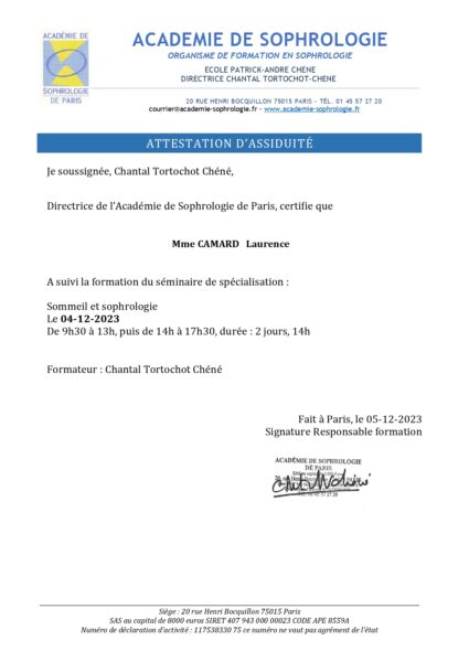Accueil 13 CAMARD Laurence Attestation présence et certif réal SOMMEIL somm041223 du 04_page-0001